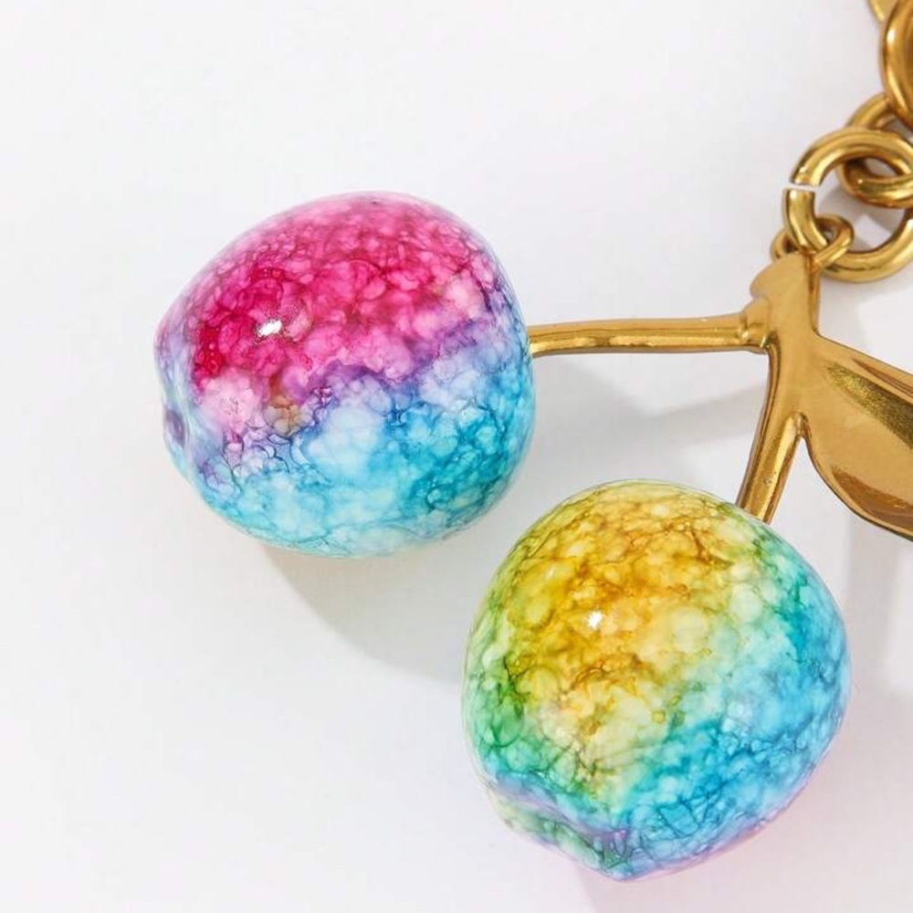 Chunky Cherry Purse Charm KeyRing Rainbow Colors NEW - Picture 3 of 6